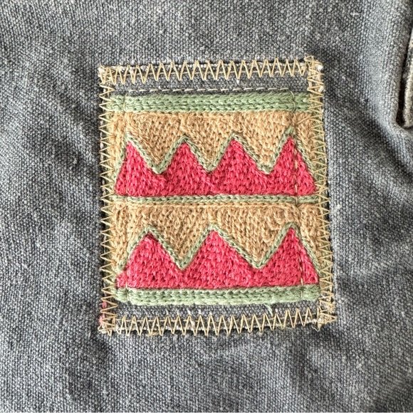 Vintage Addiction Gray Crossbody Purse Bag Canvas 100% Cotton Crochet Patch - Picture 5 of 14